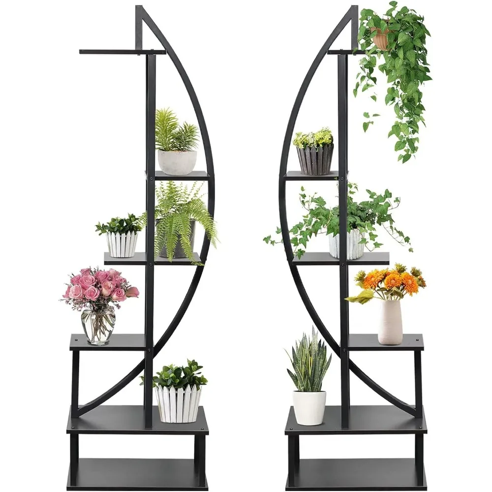 

Elevens 6 Tier Metal Plant Stand, Muti-Purpose Ladder Plant Shelf Indoor 12 Potted Half Moon Shape Plant Stands for Balcony, Pat