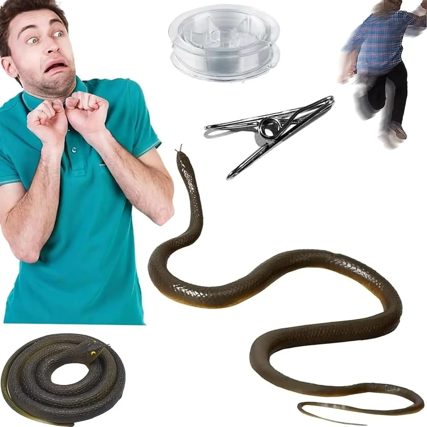 Serpente Scherzo In Gomma Realistico Con Clip E Corda | 1,2 Metri | Per Golf, Halloween E Feste