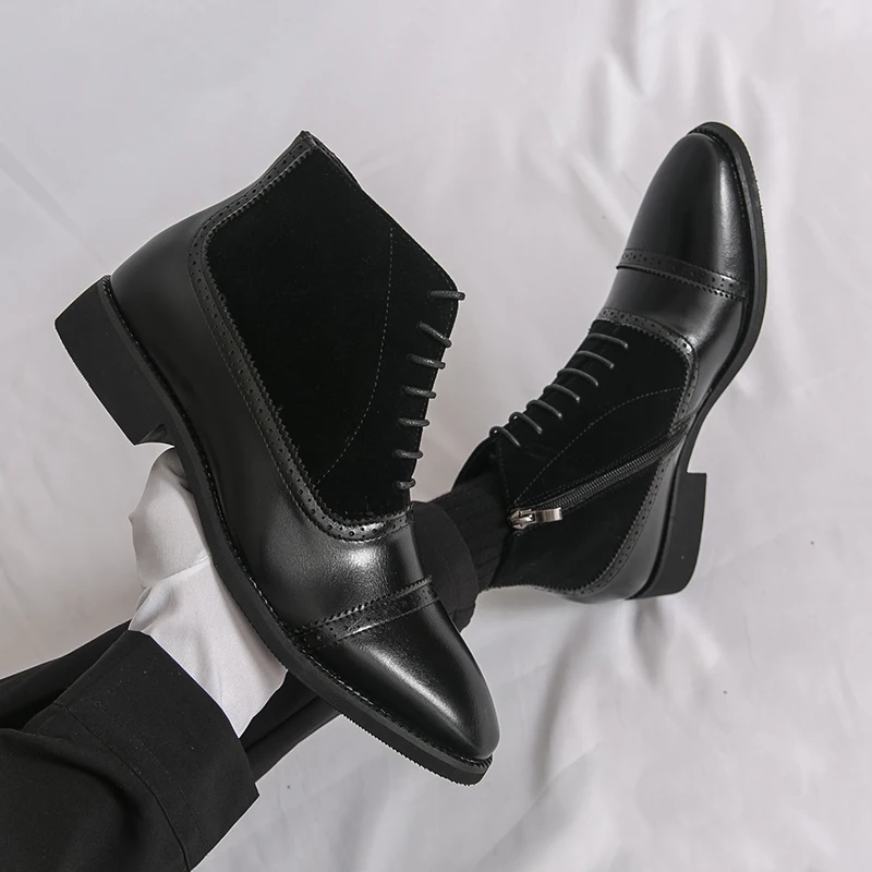 

Boots for Men Fashion Leather Shoes Motorcycle Suede Leather Business Ankle Boots Lace-Up Male Thick Soled Casual Short Boots