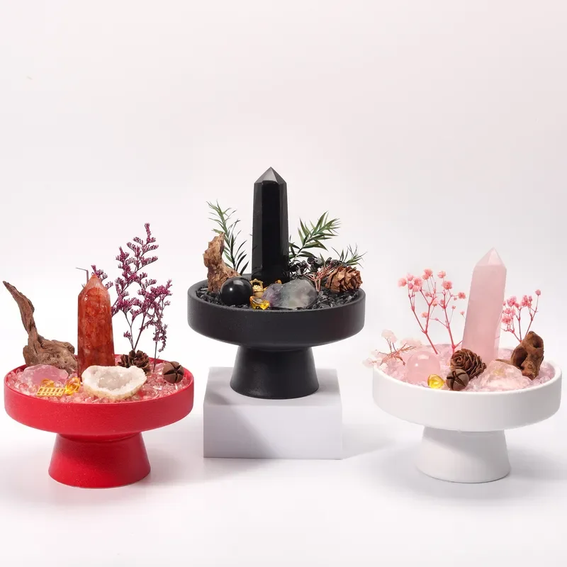 Natural Crystal Healing Bonsai Micro Landscape Pink Crystal Red Gel Flower Tawang Business Office Desktop Creative Ornament