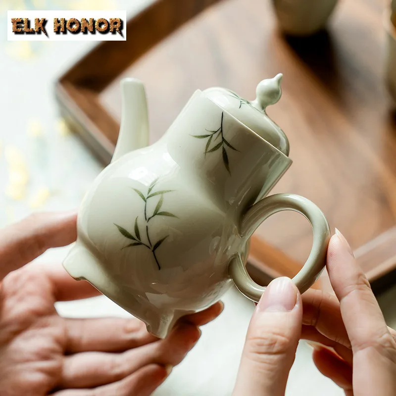 140ml Pure Hand-painted Green Bamboo Teapot Vintage Tea Infuser Pot Tea Maker Kettle with Strainer Drinkware Supplies Decoration view 6