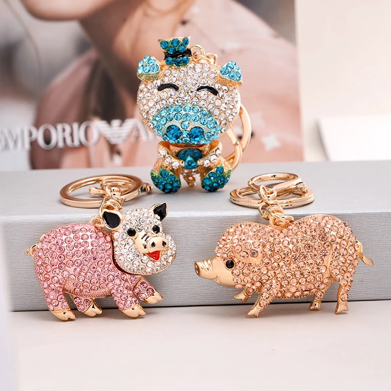 

EASYA Cute Pig Shape Keychain Bag Key Ring Kawaii Anime Vintage Metal Crystal High-end Luxury Ladies Charm Jewelry gifts friends