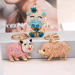 EASYA Cute Pig Shape Keychain Bag Key Ring Kawaii Anime Vintage Metal Crystal High-end Luxury Ladies Charm Jewelry gifts friends