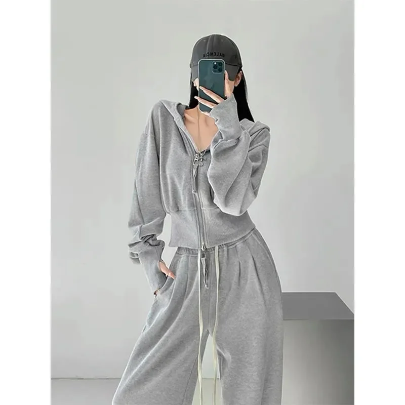 Sports Suit for Female Autumn Students Loose fit Slimming Fashion Internet Celebrity Hoodie Casual Two-piece Running Suit Trendy