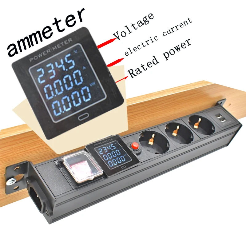 Imagem -03 - Soquete sem Fio Desktop eu Pdu Power Strip Alumínio Alloy Housing com Amperímetro e Função de Proteção Térmica Usb 16ac