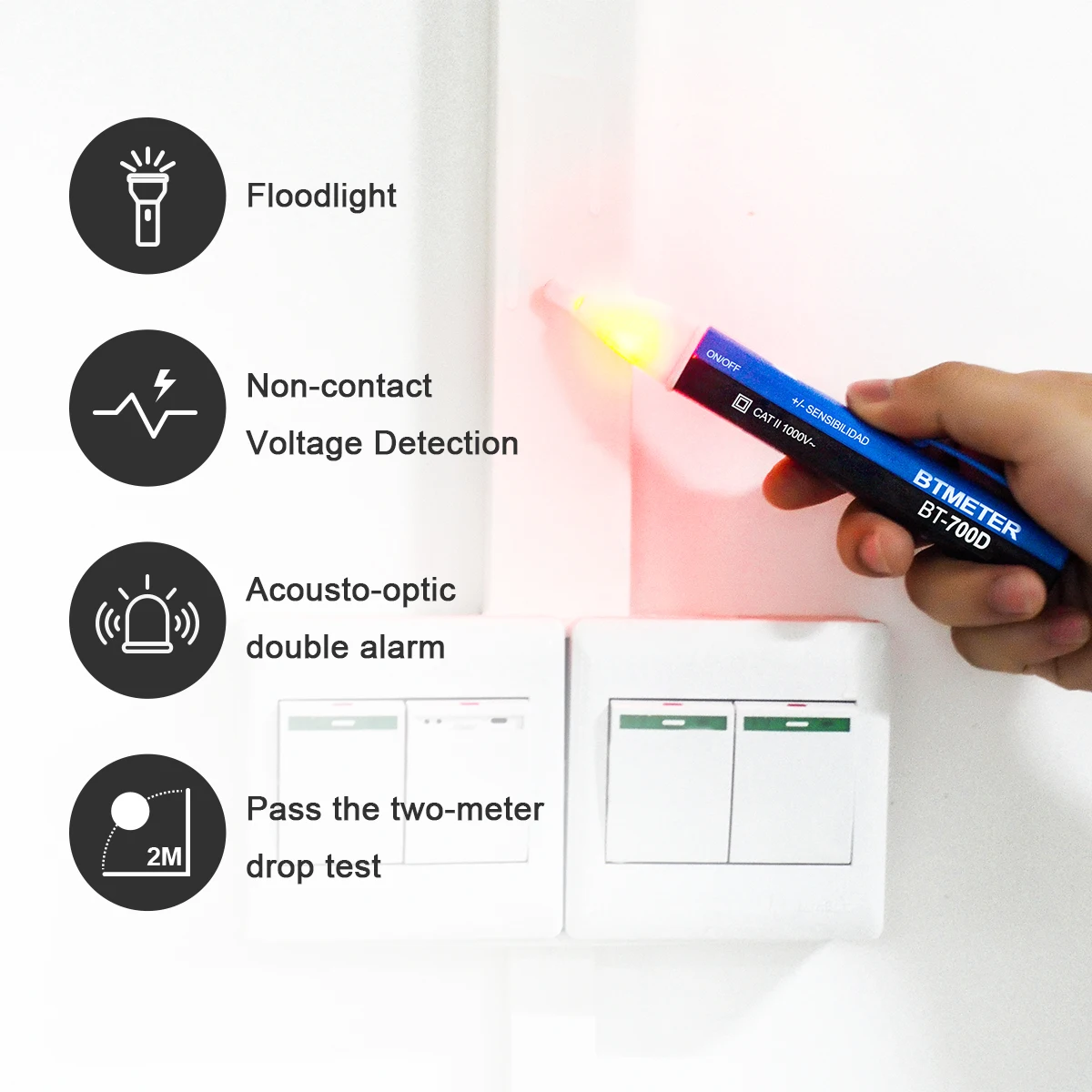 

700D Non-Contact Voltage Tester 50-1000V AC Voltage Detector Pen Adjustable Sensitivity LED Flashlight Beep Alarm Auto Power Off