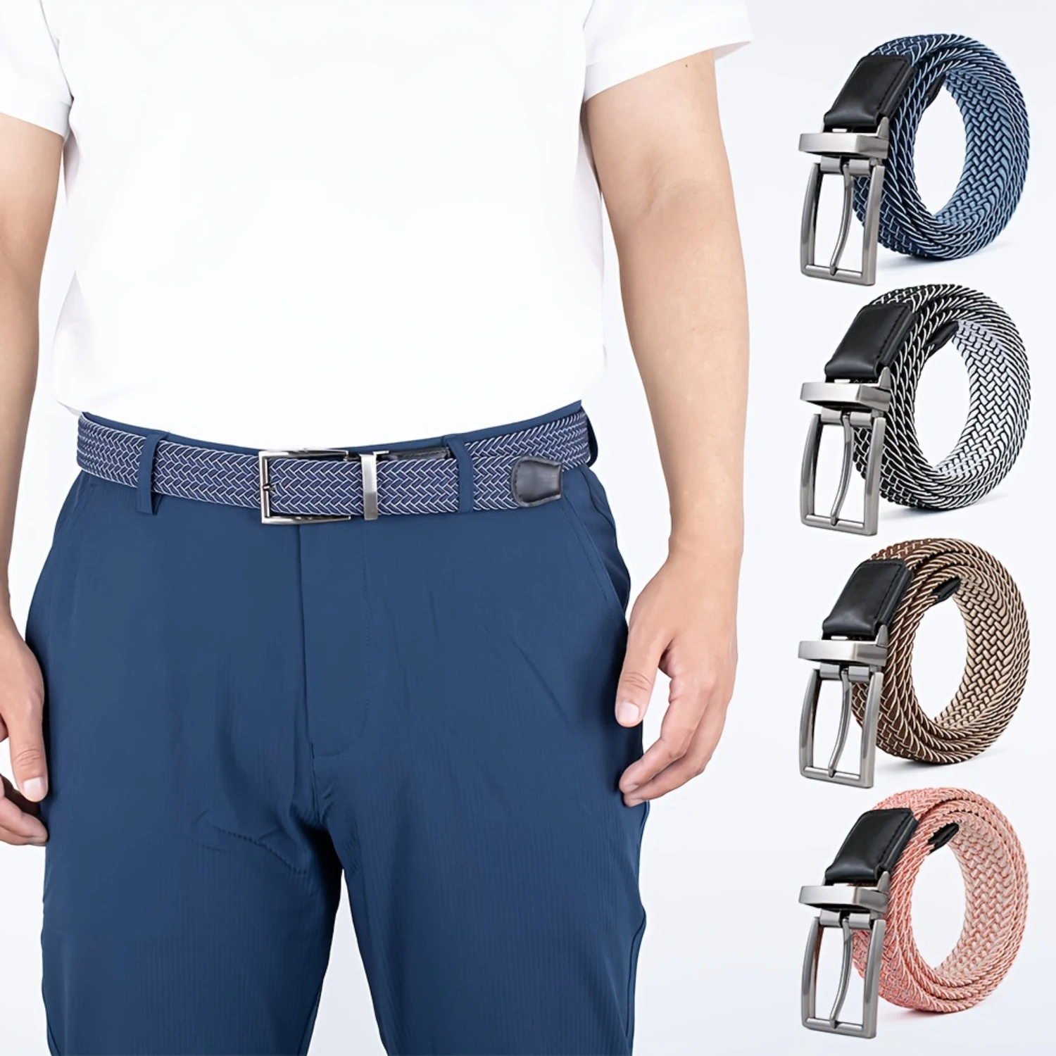 Multicolor Rotatable Alloy Buckle Elastic Band Belt - Automatic Buckle, Double-Sided, Casual, Average Size, Unisex Design for Me