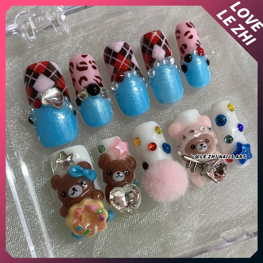 Kawaii الكرتون سانريو بلدي ميلودي كورومي Rilakkuma اليدوية اضغط على الأظافر Y2K أربع أوراق البرسيم اللؤلؤ Bowknot يمكن ارتداؤها أظافر صناعية #6