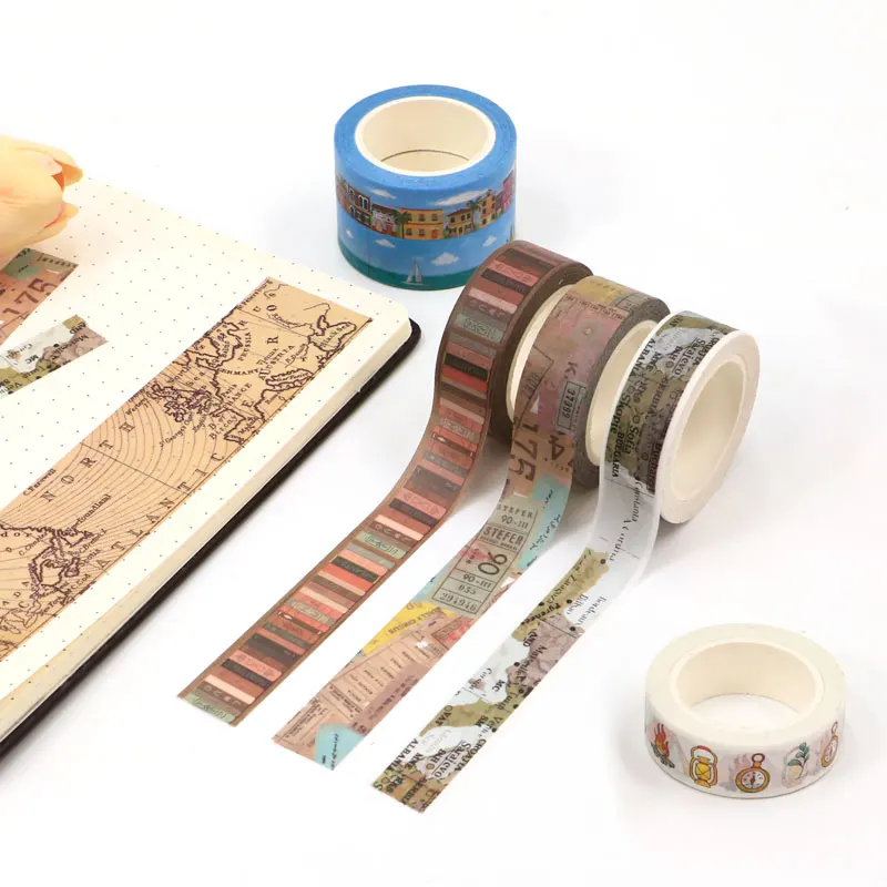 1PC 15mm*10m Travel Map Books Seaside Town House Journal Stationery Decorative Washi Tape Scrapbooking MaskingTape sticker