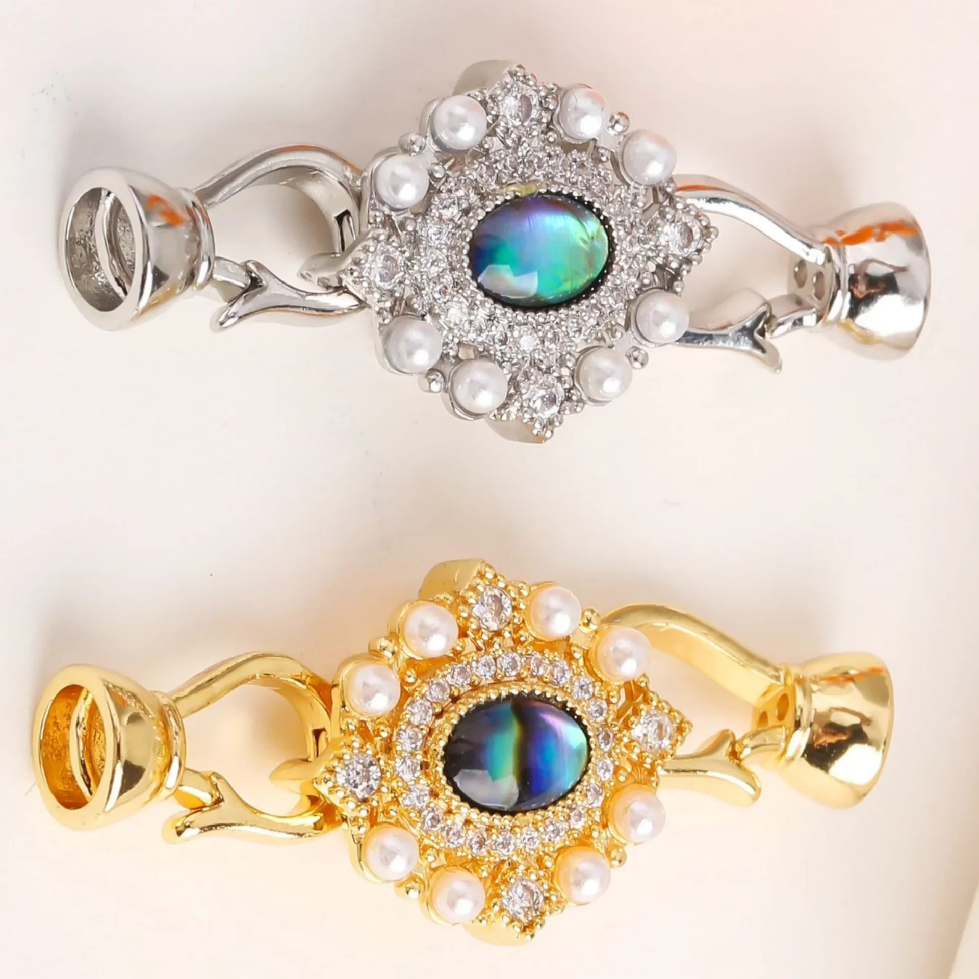 

1 Piece Bezel Set Emerald Diamond Closure Fastener Latch Connector Accessory for DIY Natural Stone Pearl Jewelry Making Supplies