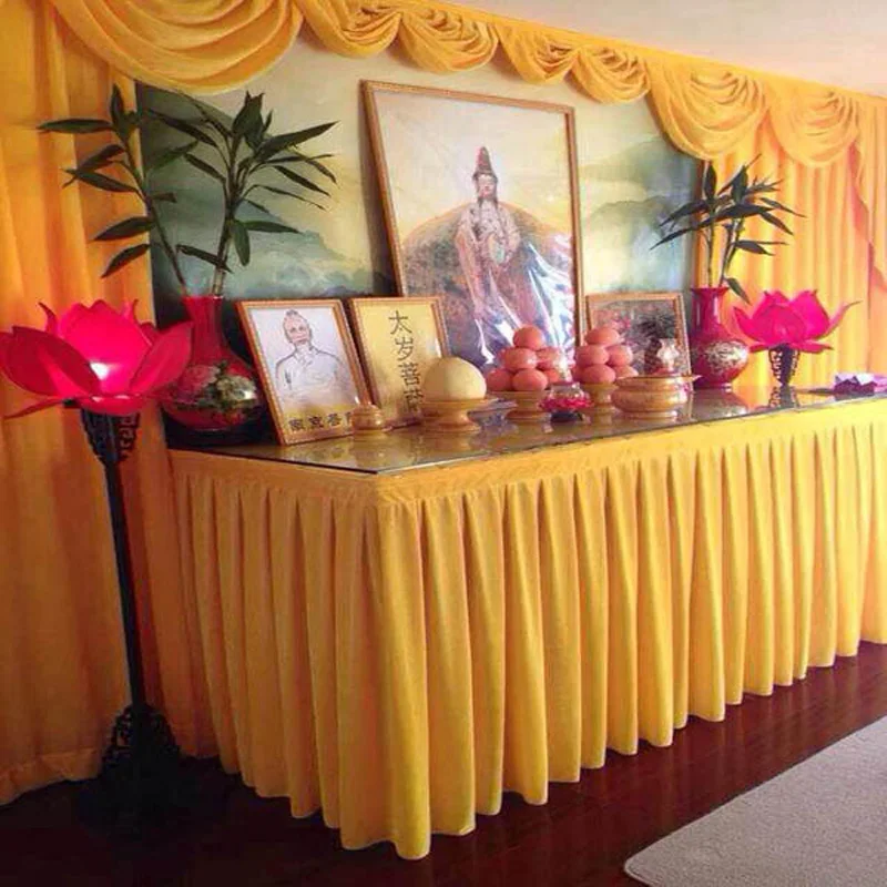 Wholesale Buddhist supplies Custom made temple HOME niche Altar GUAN YIN buddha statue Golden velvet table cover cloth