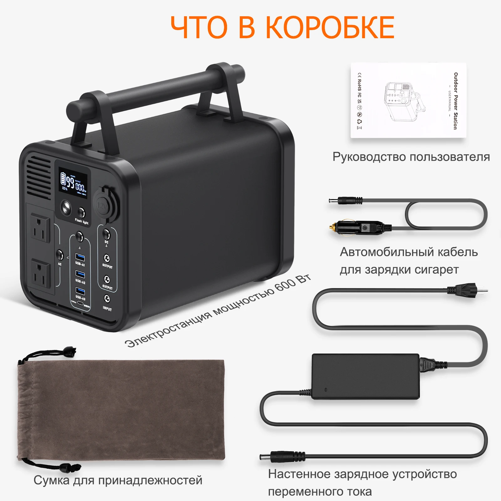 Portable Power Station, 299Wh Battery 300W Pure Sine Wave AC (600W Peak) Car Outlets PD 60W QC3.0