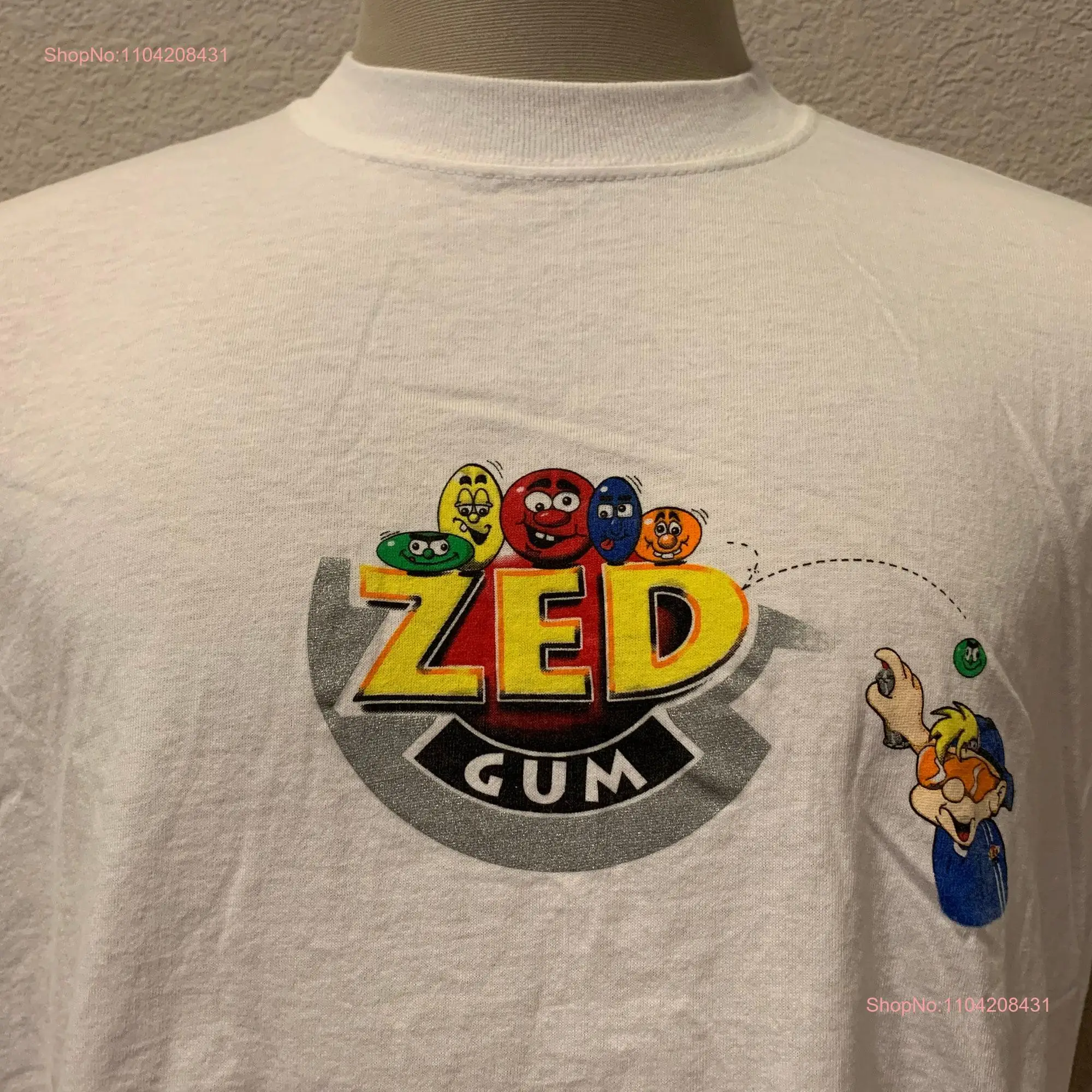 Vintage 90 s Zed Bubble Gum Candy White T Shirt Size XL long or short sleeves