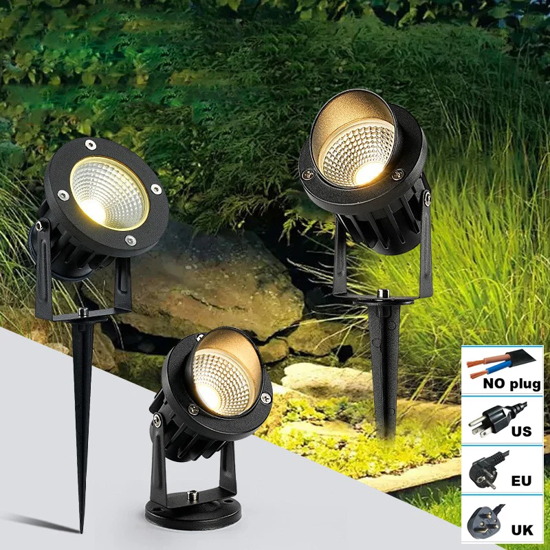 EU/Us-stecker LED Garten Rasen Lampe 10W 15W Wasserdicht IP65 220V12V24V Landschaft Spike Birne Garten weg Rasen COB Strahler