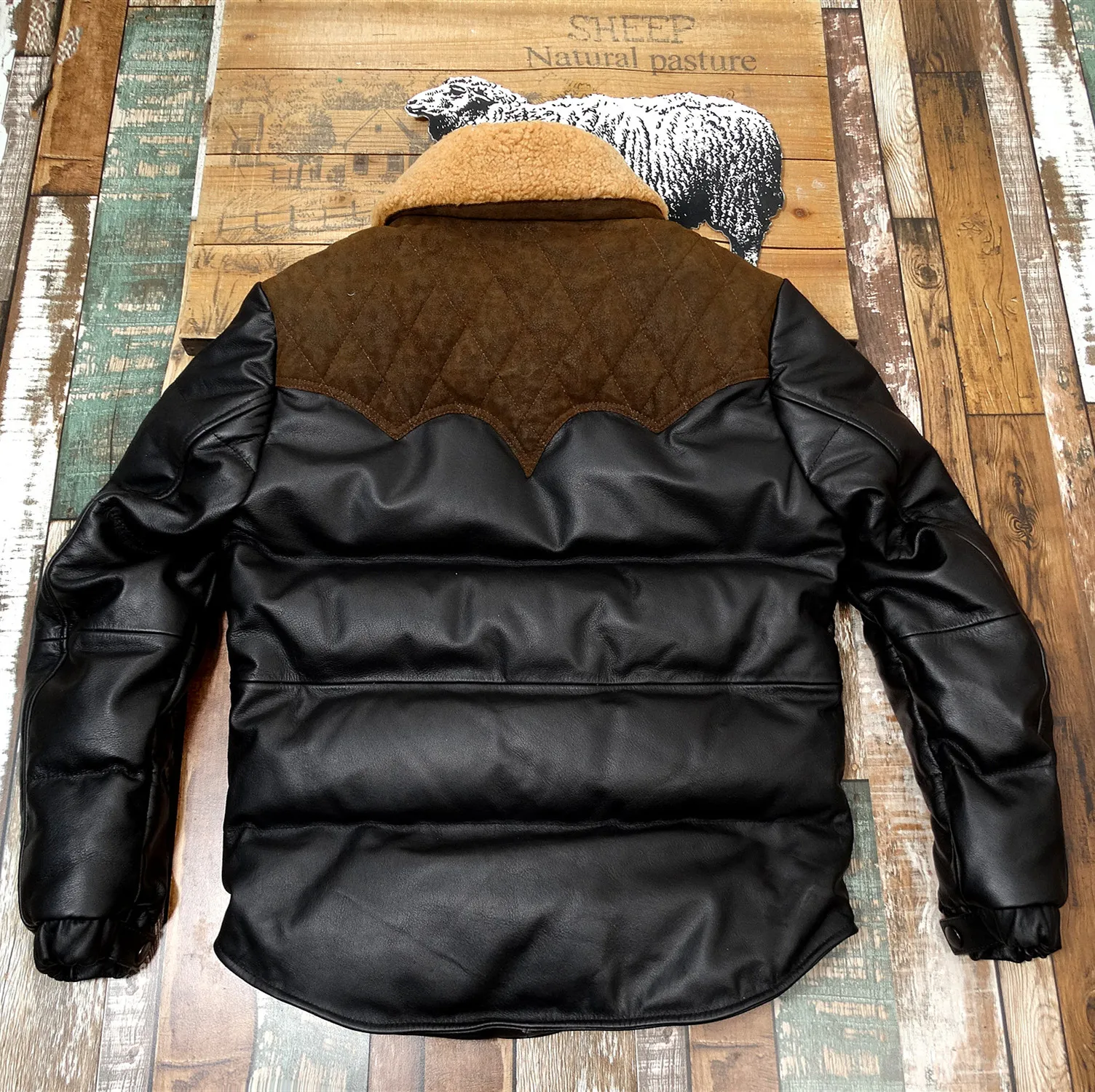 Genuine Leather Down Jacket Wool Collar Short Slim Fit Suede Cowhide Patchwork Casual Fashion Winter Coat Unisex Clothing