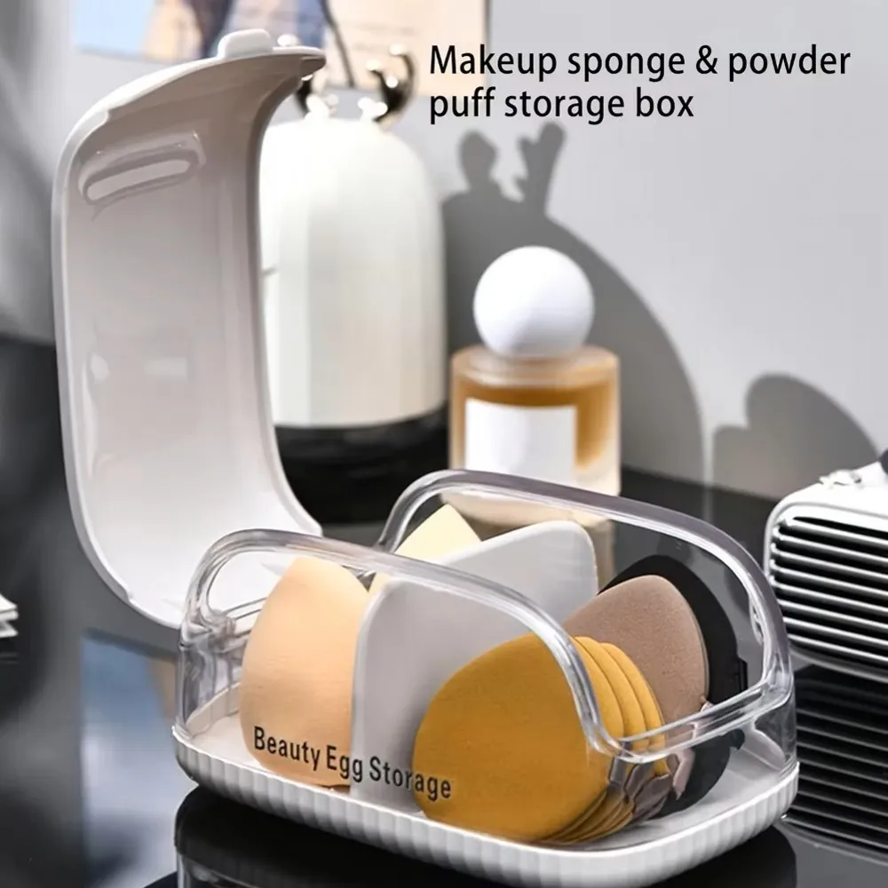 Transparent Lid Makeup Blender Dual Compartment Beauty Sponge Storage Box Holder Dustproof Divided Cosmetic Puff Organizer Case view 5