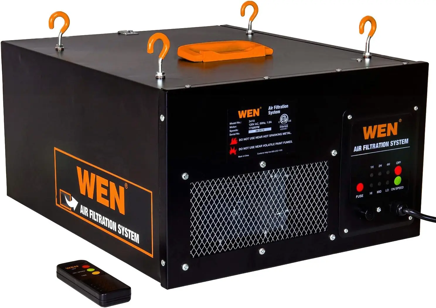 WEN 3410-sistema de filtración de aire con control remoto de 3 velocidades (300/350/400 CFM), básico con control remoto RF (400 CFM), negro