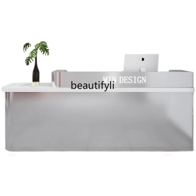 Curved Beauty Salon Reception Desk Light Luxury Medical Beauty Clothing Store Cashier Small Counter Stainless Steel