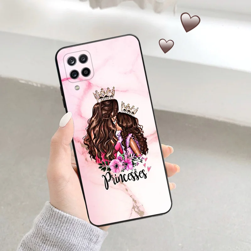 Silicone Phone Cases for Samsung A32 A73 A72 A71 A54 A53 A52 A51 A42 A34 A33 A24 A23 A22 A14 A13 Black Brown Hair Baby Mom Girl