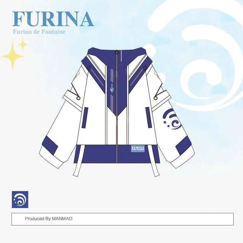 Genshin Impact Furina Cosplay Cool Tops Coat Harajuku Casual Hoodies Skirts Anime Sweatshirt Jacket Focalors JK Pleated Skirt