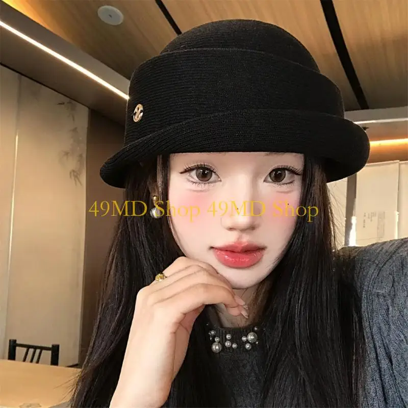 49MD Comfortable Fedoras Hat With Roll Brims Round Top Design For Women Daily Outfit Teaparty Bowler Hat for Formal Occasion