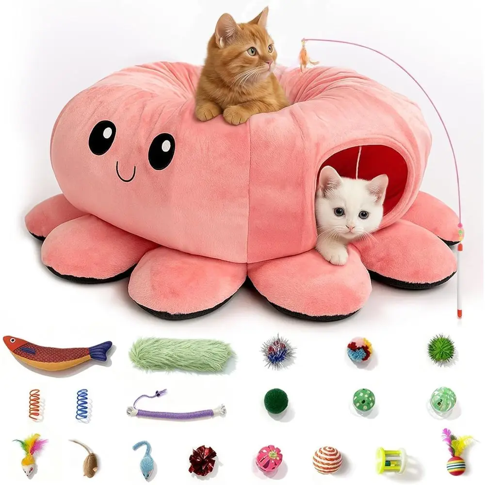 

Collapsible Cat Tunnel Bed with 20 Toys for Indoor Play and Kitten Fun