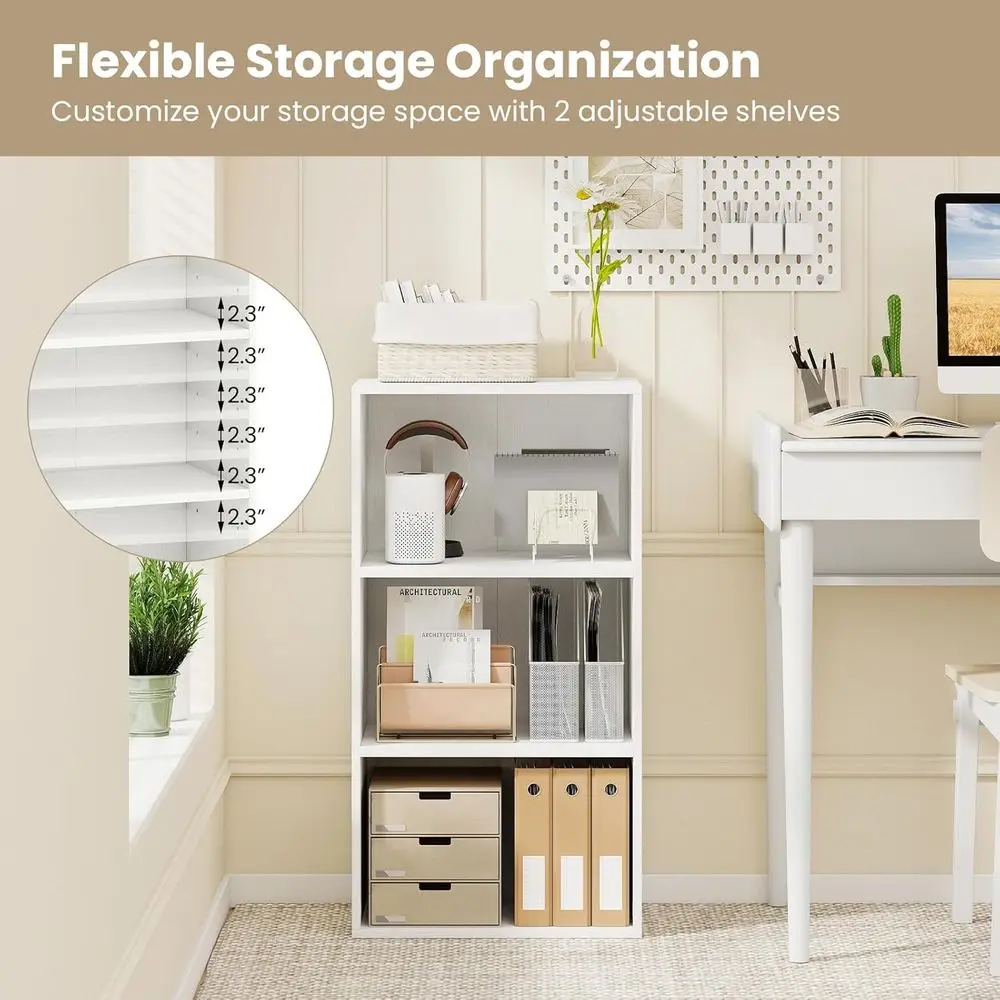 2-Tier 3-Cube Bookcase, Open Storage Cabinet, Multifunctional Home Office Furniture, White