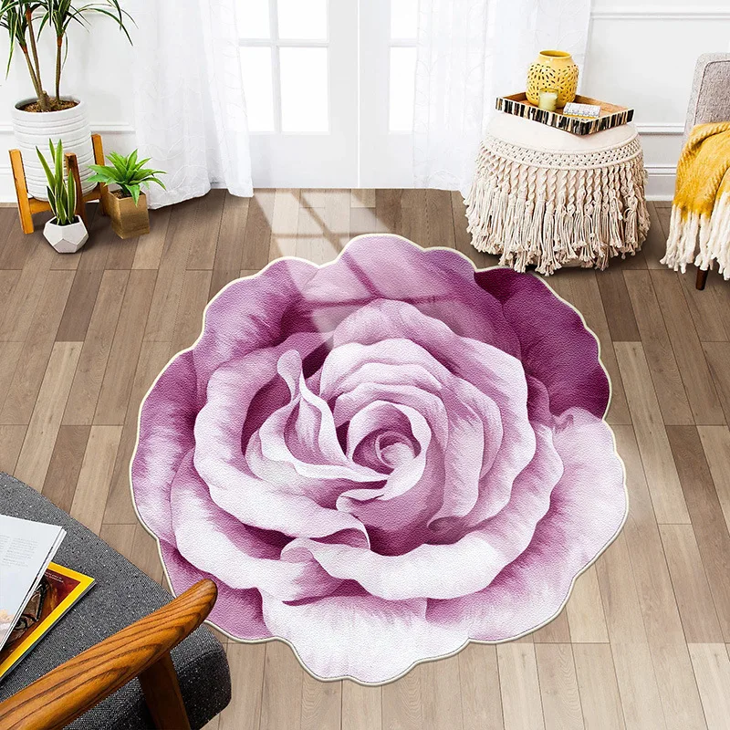 Rose Flower Shape Floor Mat Bedroom Carpet Floral Shimmering Living Room Area Rug Home Decorative Diamond Velvet Rug Kitchen Mat