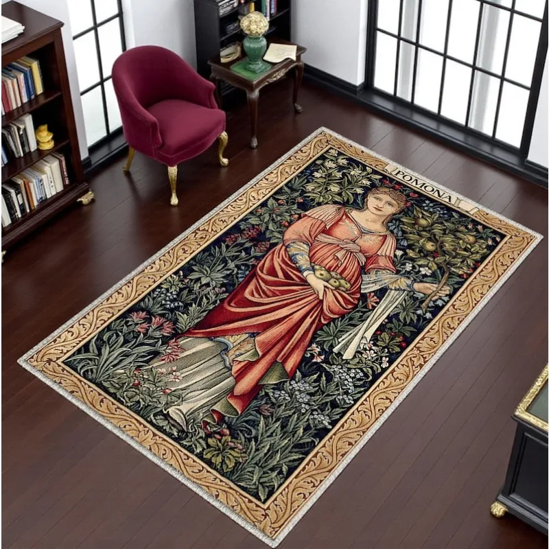 Tapete Pomona de William Morris em Estilo Arazzo Vintage, Tapete Clássico Antiderrapante Lavável, Decoração Renascentista