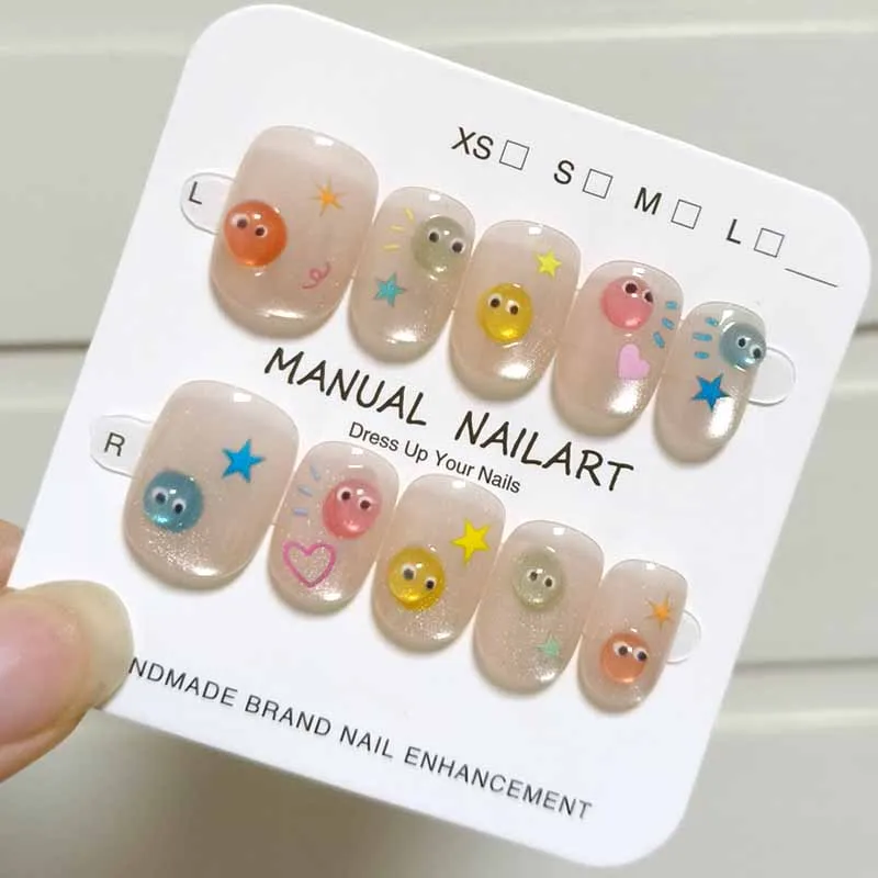 10 قطعة النمط الفرنسي الجديد لطيف ثلاثية الأبعاد عيون صغيرة يمكن ارتداؤها الأظافر التصحيح مسمار وملحقات الأظافر اضغط على الأظافر انفصال مسمار نصائح #6