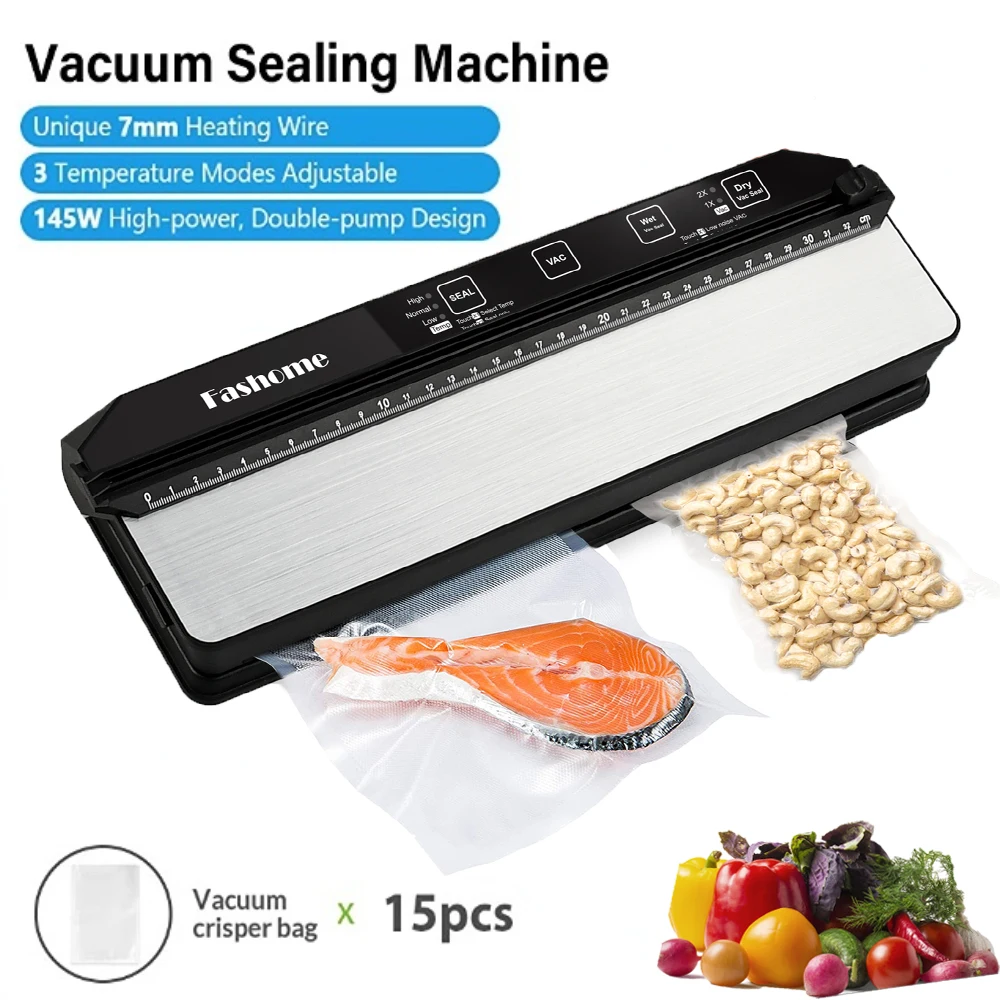 Automatic Smart Touch Screen Food Vacuum Sealer Machine With 15Pcs Vacuum Packaging Bags For Kitchen Home Food Storage Container