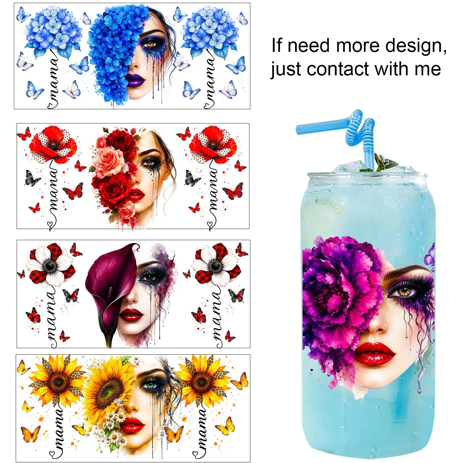 1/5pcs Best MAMA Flower Style UV DTF Sticker DIY Decals 3D transfer uvdtf tumbler sticker 16oz uv dtf cup wrap