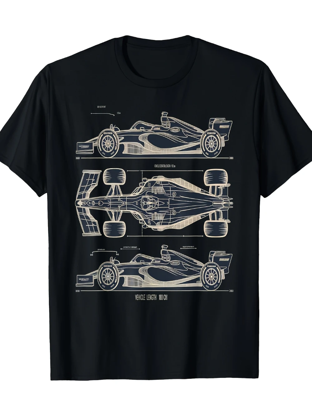 Herren-T-Shirt mit Formel-Rennwagen-Grafik, schwarz-weißer Aufdruck, lässiger Rundhalsausschnitt, ideal für Motorsport-Fans, Outdoor-Aktivitäten, Freizeit