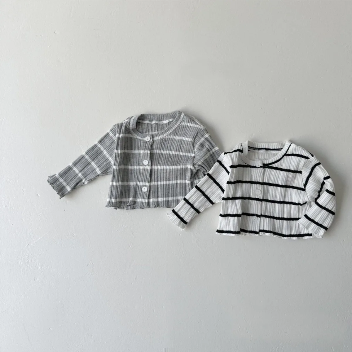 2026 Autumn New Baby Long Sleeve Coat Girls Casual Striped Cardigan Infant Boys Versatile Ribbed Jacket Toddler Clothes