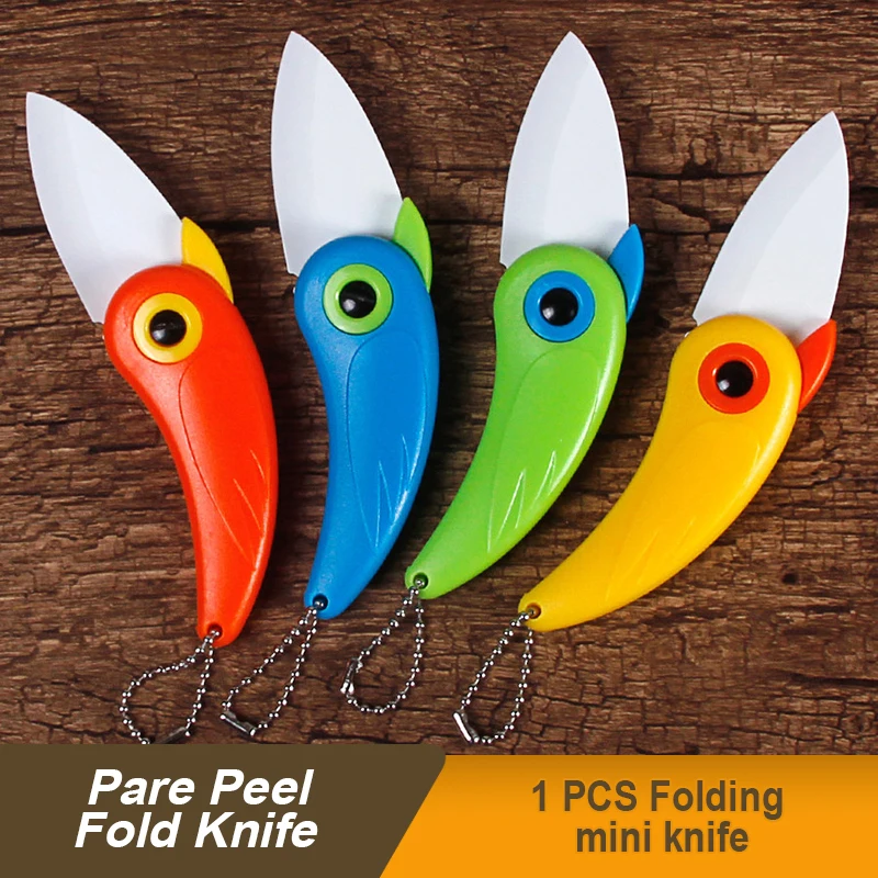 1Pcs  Fold blade Mini Vegetable Kitchen Cutter Peeler Camping Pocket Knife Bird Picnic Lunch Cut Slice Ceramic Fruit Cutlery