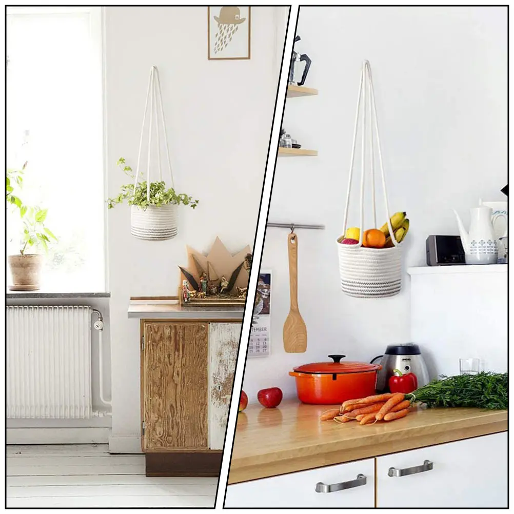 

Indoor Hanging Planter Storage Organizer Hanger Premium Material Woven Pot Flower Basket Linen Rope