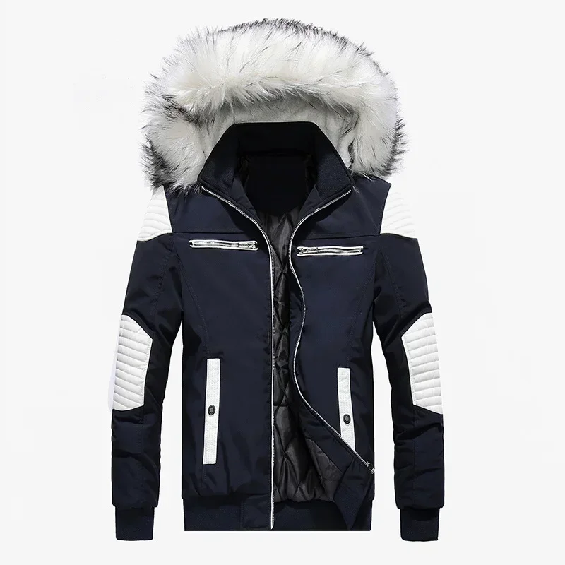 Homens inverno gola de pele do falso jaqueta com capuz oversize streetwear manga longa algodão parkas grosso outerwear casaco meninos zip up parka