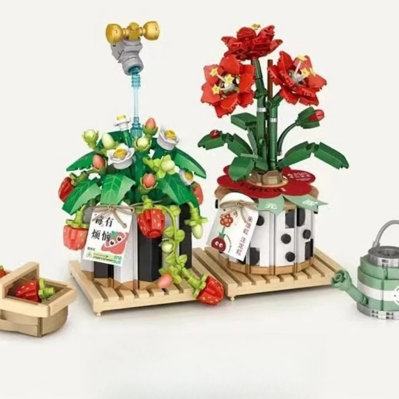 

New Strawberry Bonsai Mini Building Block Flowers DIY Potted Plant Bouquet Home Ornaments Kids Educational Assembly Toy Gift