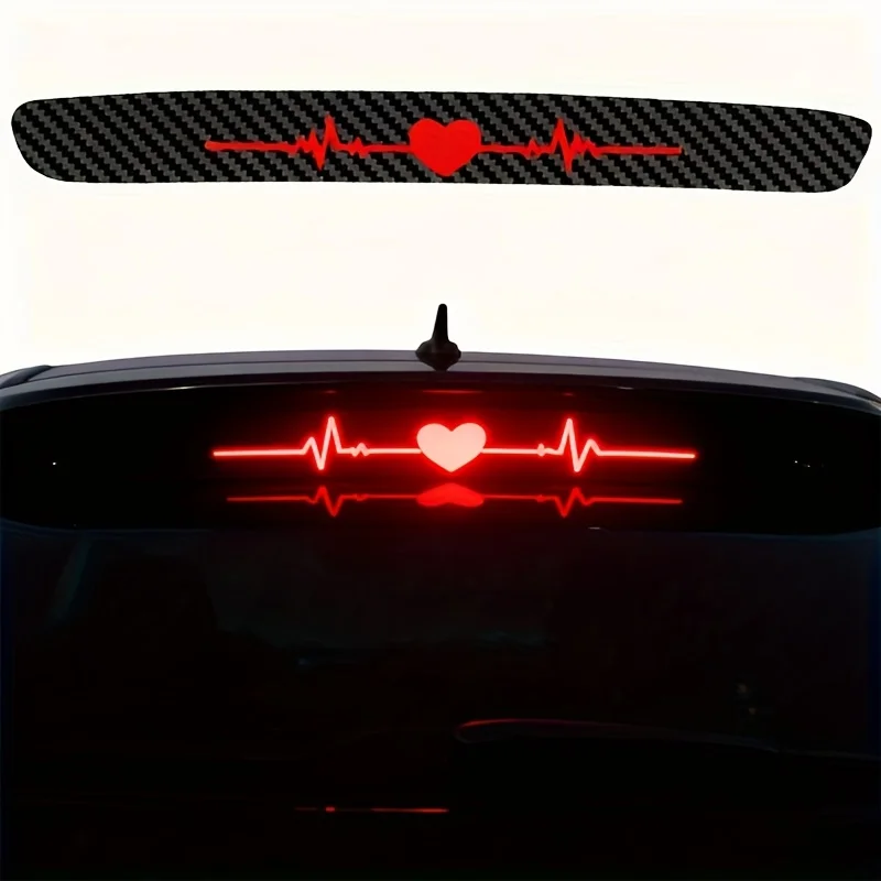 2pcs 3D Carbon Fiber Heartbeat ECG High Mount Brake Light Sticker Creative Rear Tail Light Decal for Car Exterior Styling love