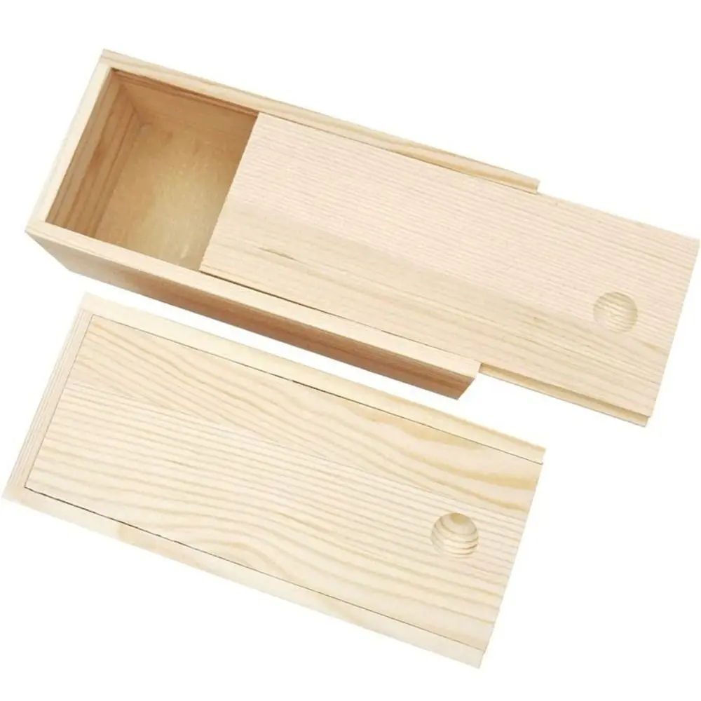 

Slid Top Pine Pull-out Box Blank Log Drawer Wood Storage Box Natural Case Durable Sliding Cover Wooden Box For Necklace Ring