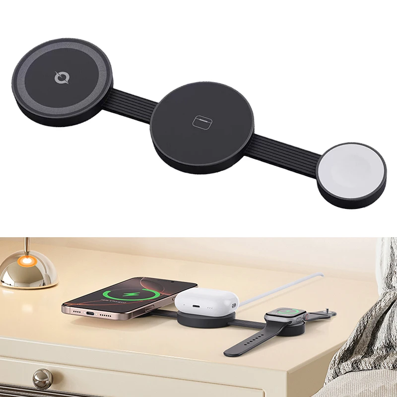For IPhone 15 16 Pro Watch Airpods Anker UFO 3 In 1 Wireless Charger MagSafe MagGo Charger Station Qi2 15W Foldable Charge Pad