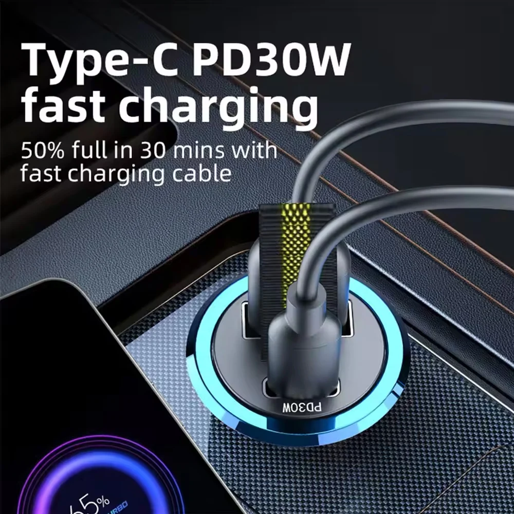 Mini USB Car Charger Super Fast Charging Type-C PD 30w QC3.0 Quick Charge Car Phone Charger Adapter for IPhone 15 Huawei Samsung