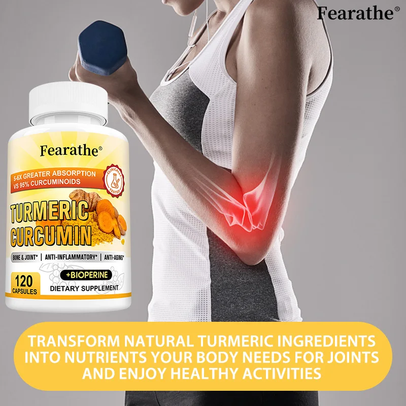 

Natural Curcumin with Black Pepper, Helps Joint Health, Antioxidant, Supports Immune, Heart and Digestive Health - 120 Capsules