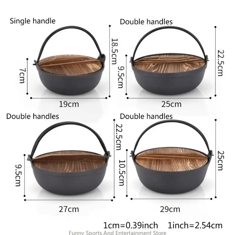 C4DE Outdoor Gusseisen -Töpfe mit Holzdeckel Camping Kochtöpfen vertiefen Suppentöpfe Picknick Hänge für Außen und Innenräume – Detail 6
