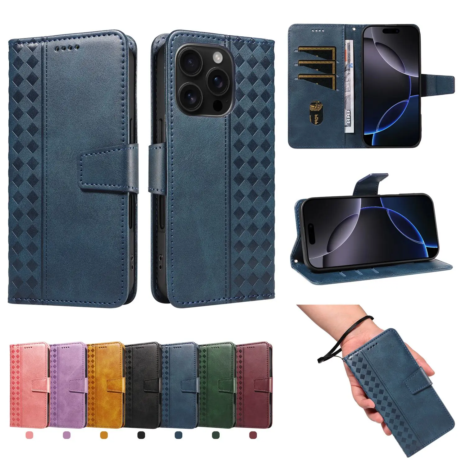 

Wallet Magnetic Flip With Card Slot Kickstand Leather Case For iPhone 16 Pro Max 16e 15 Plus 14 13 12 11 8 7 XS XR SE 2020 2022