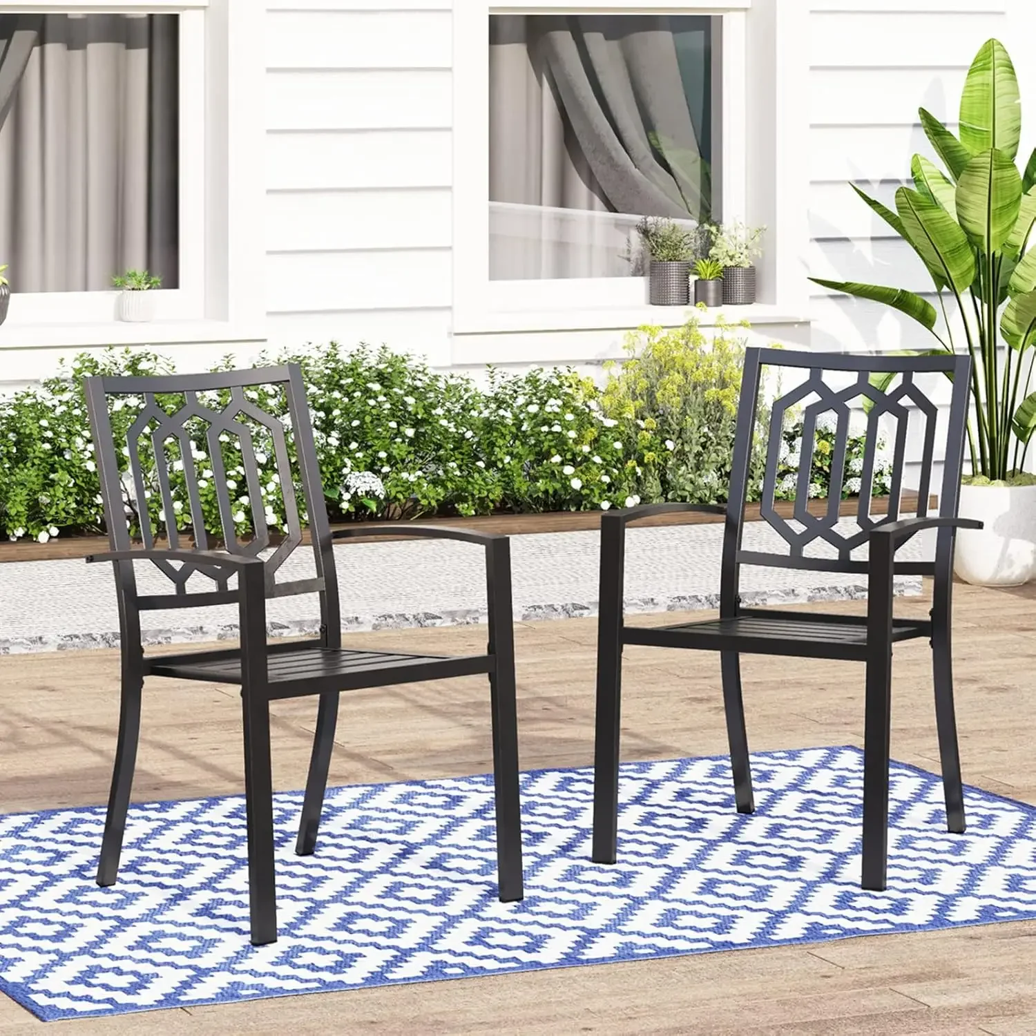 Outdoor Chairs Set of 2, Iron Metal Dining 300 LBS Weight Capacity Patio Bistro Chairs with ,Black