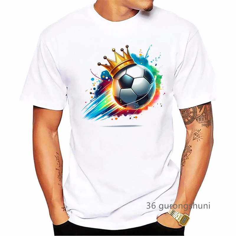 Soccer Ball With Crown Printed Tshirt Men'S Clothing Funny Lover Sport T Shirt Homme Summer Fashion Short Sleeve T-Shirt