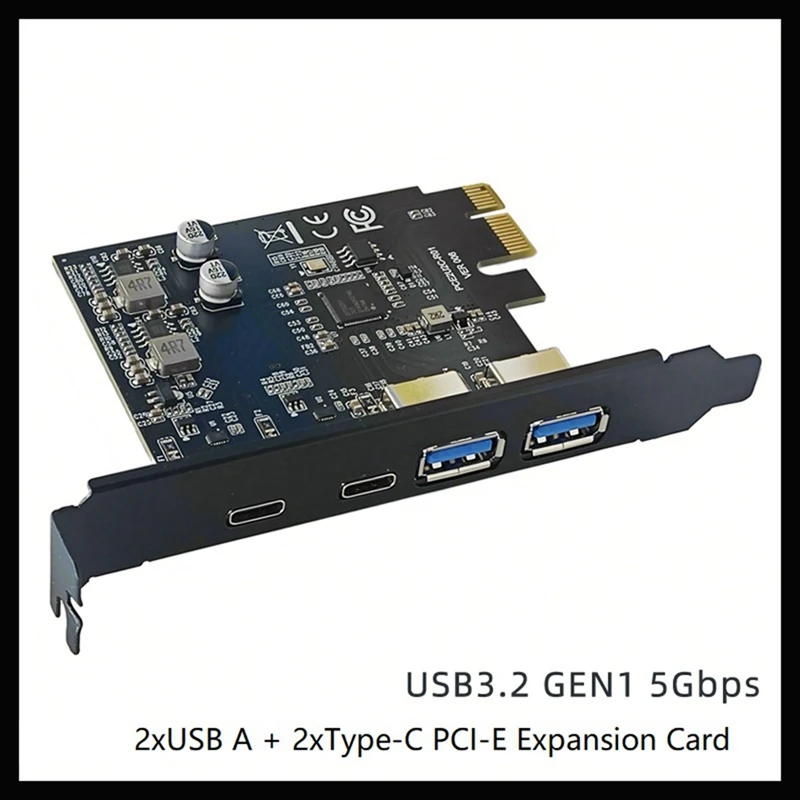 4 Ports 5Gbps PCIE Card Hub USB 3.0 PCI-E Board 2Xusb A Port+2Xtype-C Port USB PCI-E Expansion Card Adapter For Computer