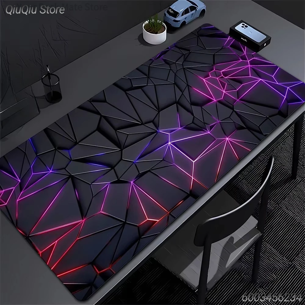 1 Stück Neon Geometrischer Polygon-Druck Genähte Kanten Großes Rutschfestes Gaming-Mauspad Schreibtischunterlage