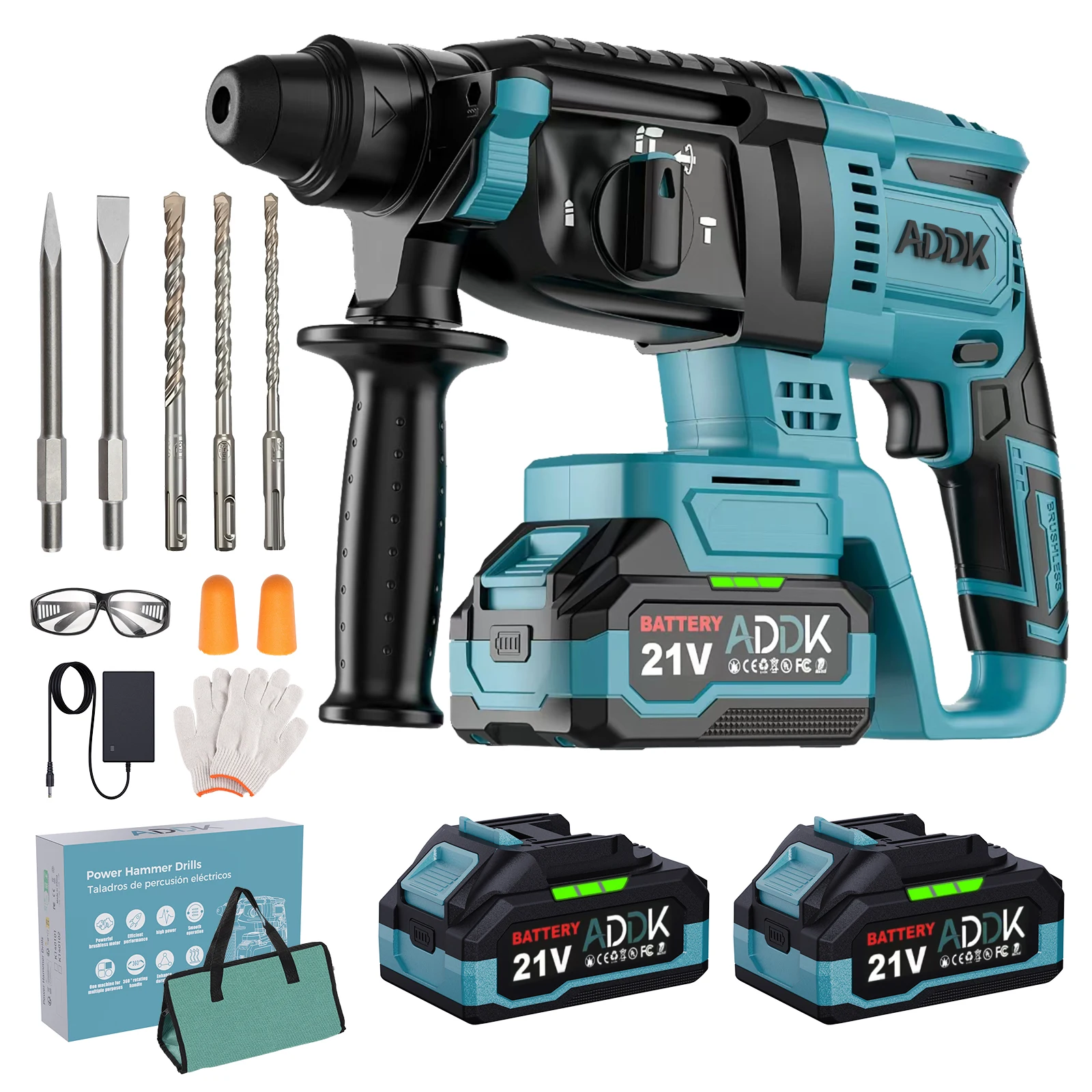 مجموعة مثقاب مطرقة لاسلكية OBBGGNT 2.1J، محرك بدون فرشاة 21 فولت، سرعة 1500 دورة في الدقيقة، مثقاب كهربائي بدون فرش 600 وات مع بطاريات 2 × 4.0 أمبير في الساعة